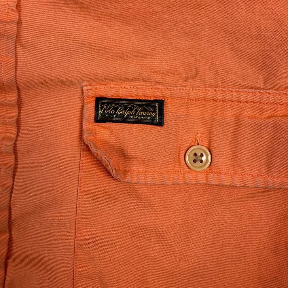Polo Ralph Lauren Button Up Shirt Mens Large Orange‎ Long Sleeve Cotton Utility